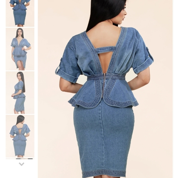 NWT-  Sexy denim peplum dress size small only - Picture 4 of 6